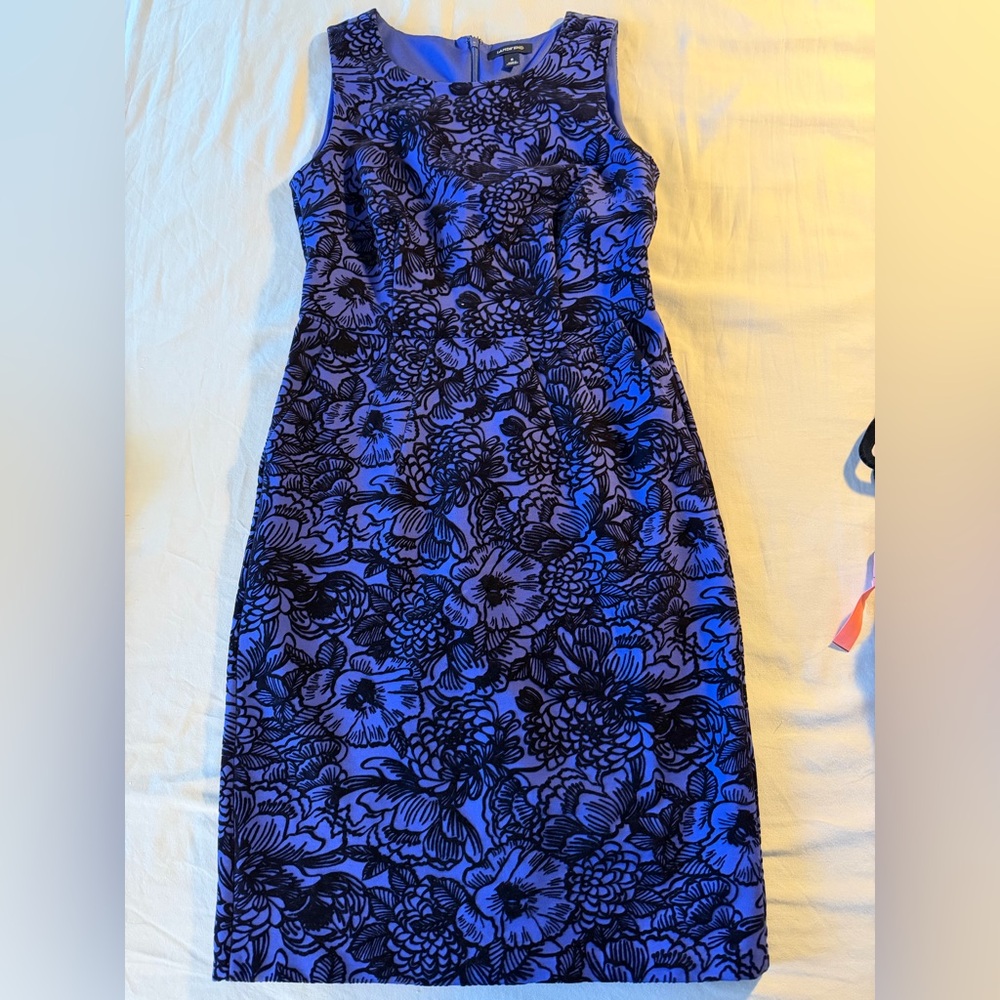 Lands' End Blue and Black Floral Midi Dress - new